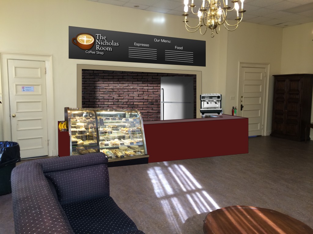 A mockup of how a counter could look, augmenting the kitchenette.